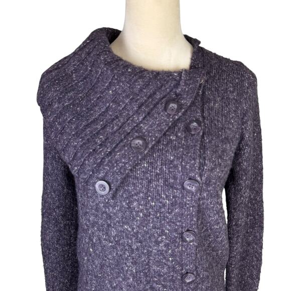 BCBGMaxazria Deep Purple Chunky Knit Wool Blend Long Sleeve Cardigan Sweater - Picture 4 of 11